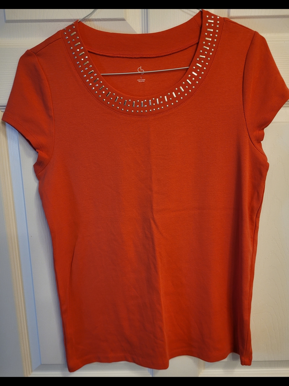 Christopher & Banks Coral Studded Top Short Sleeve Sz. Lg.
